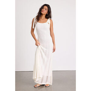 Lulus Fawn White Crochet Tie-strap Maxi Dress - Size M